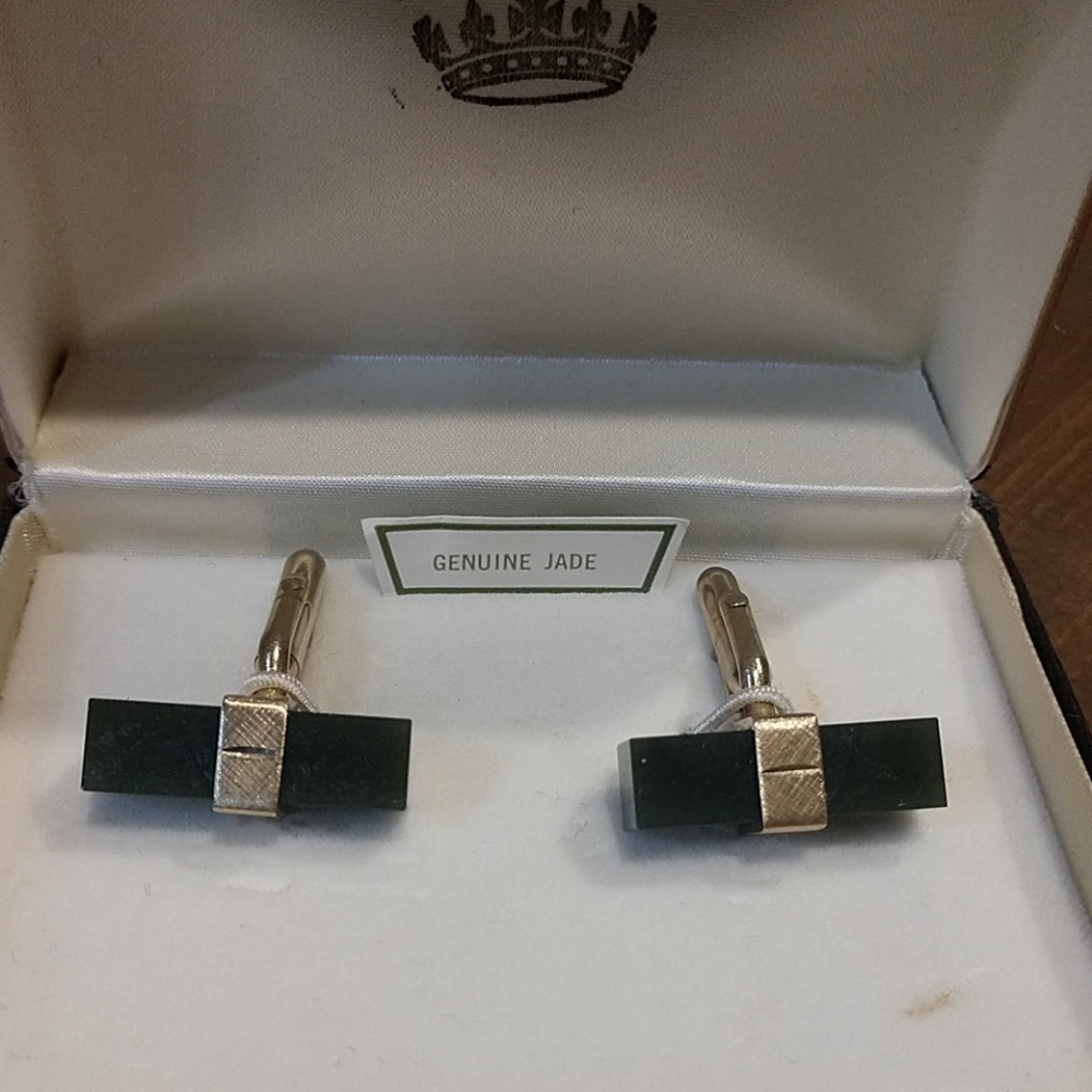 Vintage Genuine Jade Swank Cuff Links